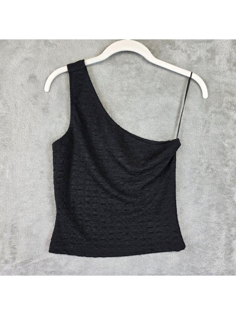 Reformation Tank Top Womens M Black One Shoulder Textured Stretch Camisole